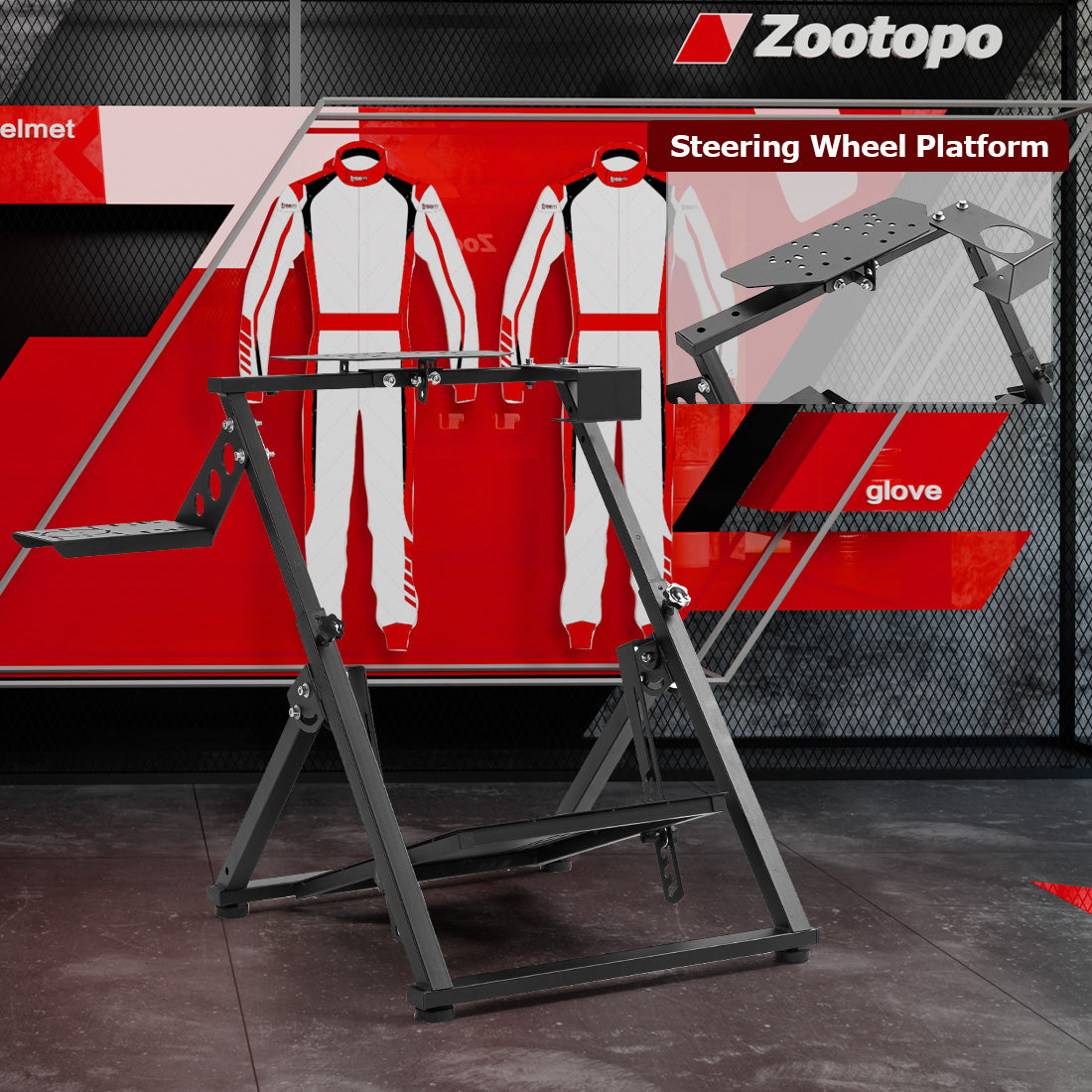 Zootopo Foldable Racing Wheel Stand Adjustable Sim Racing Cockpit Compatible with Logitech/ Thrustmaster/Fanatec/PXN/Moza R5 R9 G29 G920 G923 T248 T300RS GT T500 Sturdy Gaming Stand,Space-Saving Design , Wheel and Pedals Not Included