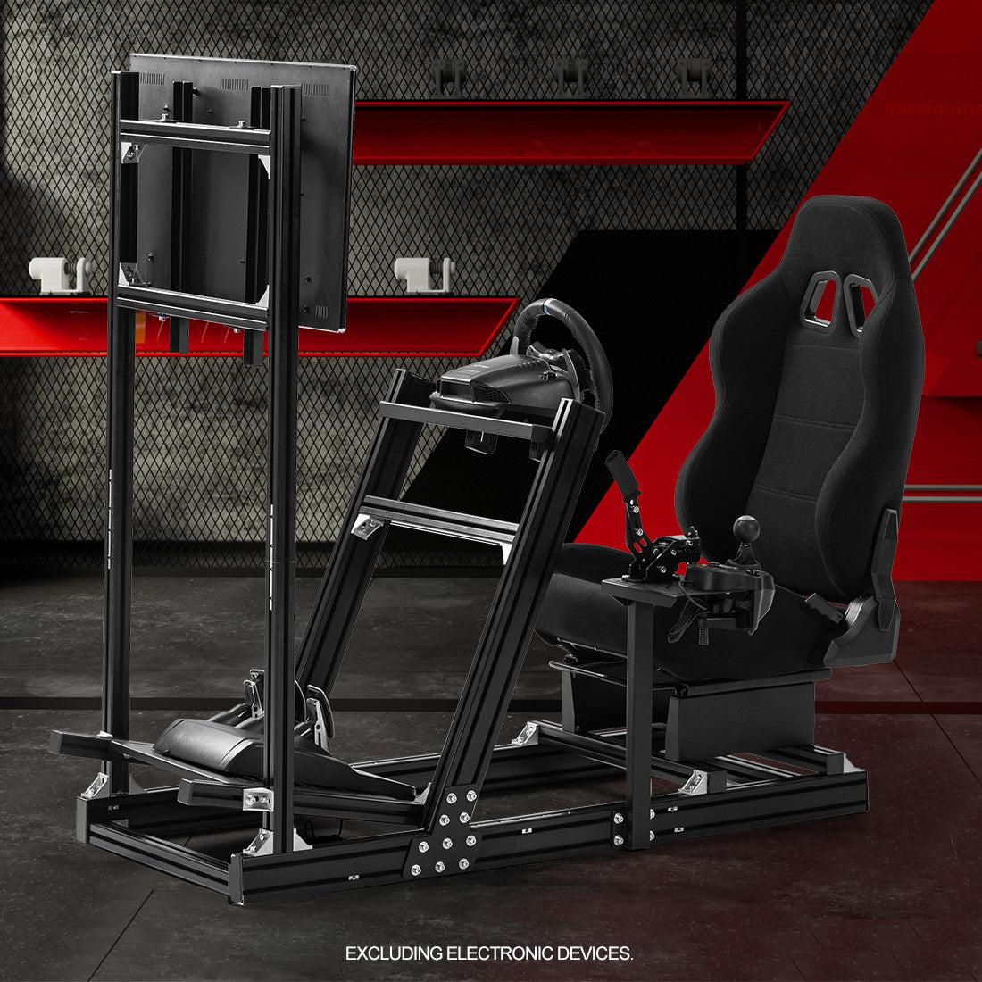 Zootopo 8040 Aluminum Profile Racing Simulator Cockpit with Black Seat & Monitor Frame Fit for Logitech/Thrustmaster/Fanatec G25 G27 G29 G923 T80,F1 Trunk,No Handbrake,Pedals & Steering Wheel