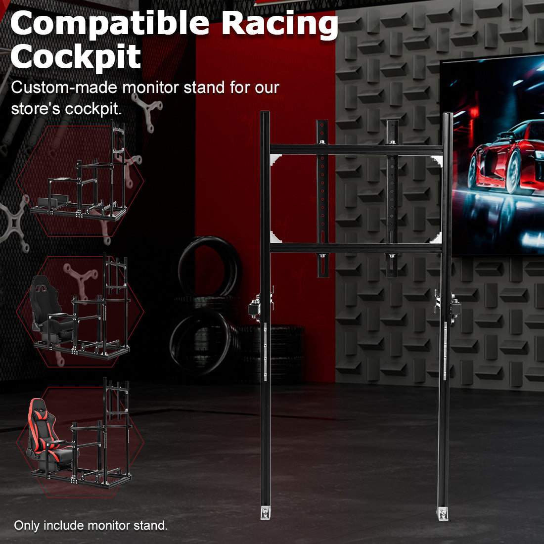 Zootopo 3030 Heavy-Duty Aluminum Profile Monitor Mount Compatible with 27-65 Inch Display,Height Adjustable,NO Steering Wheel,Shift Lever,Pedals,TV,Seat and Cockpit