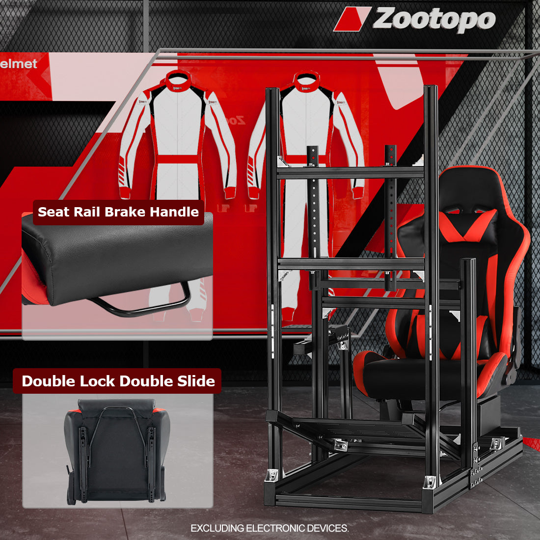 Zootopo 8040 Aluminum Profile Racing Sim Cockpit with Monitor Stand Fit Logitech G923 G920, Adjuatable Gaming Simulator Cockpit with Red Seat Not Include Steering Wheel,Pedals,Handbrake