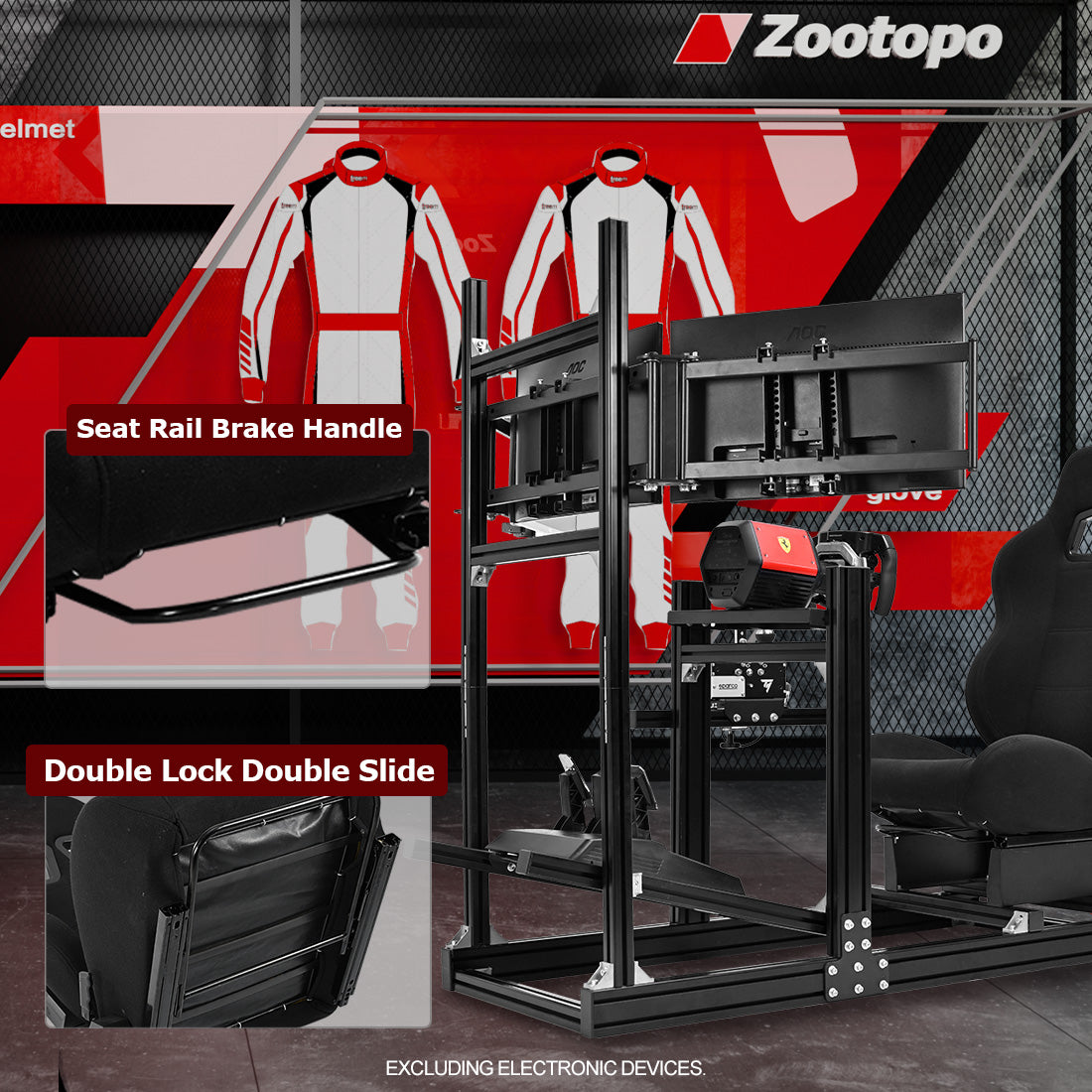 Zootopo 8040 Aluminum Profile Racing Sim Cockpit with Triple Monitor Stand Fit Logitech G923 G920, Adjuatable Gaming Simulator Cockpit with Black Seat Not Include Steering Wheel,Pedals,Handbrake
