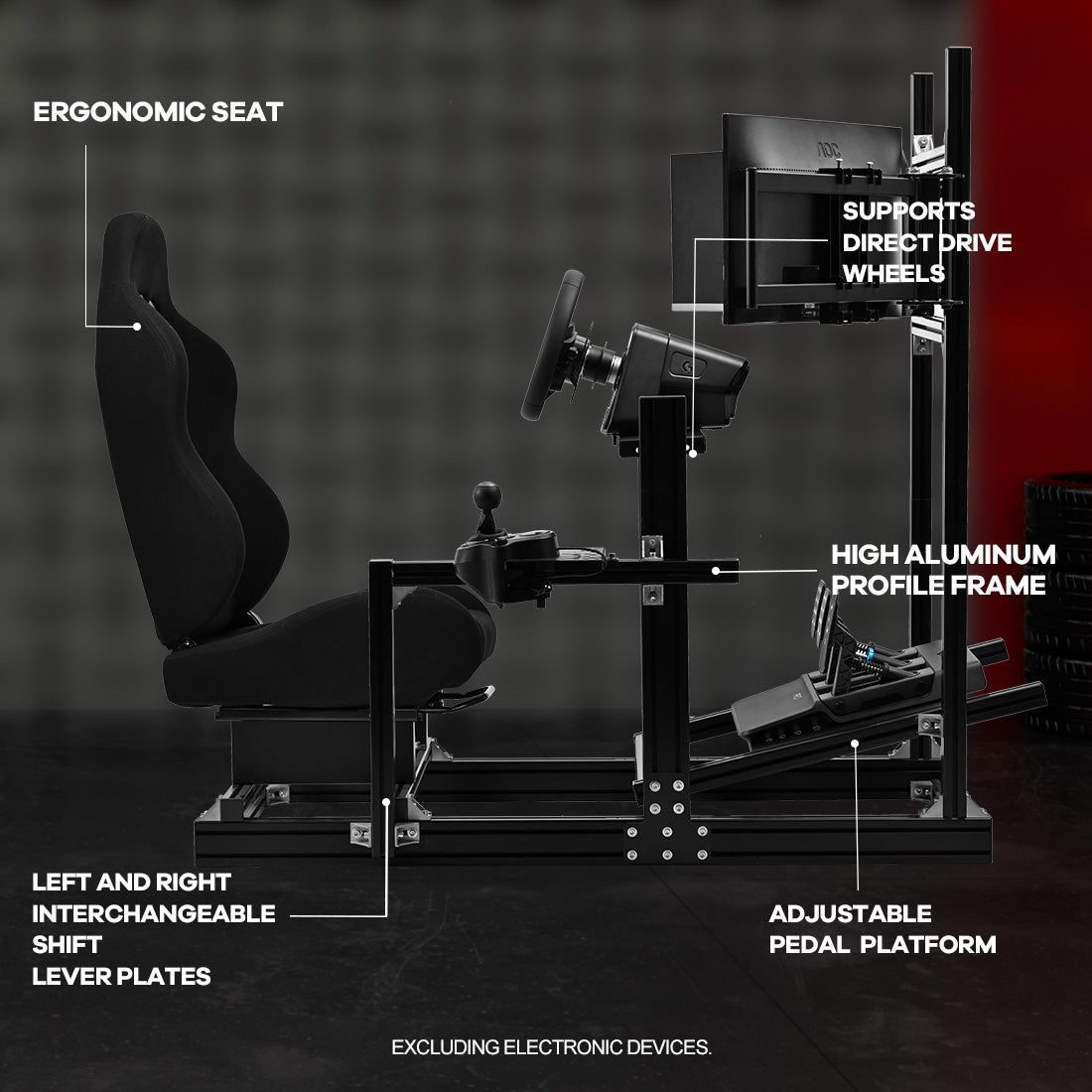 Zootopo 8040 Aluminum Profile Racing Sim Cockpit with Triple Monitor Stand Fit Logitech G923 G920, Adjuatable Gaming Simulator Cockpit with Black Seat Not Include Steering Wheel,Pedals,Handbrake