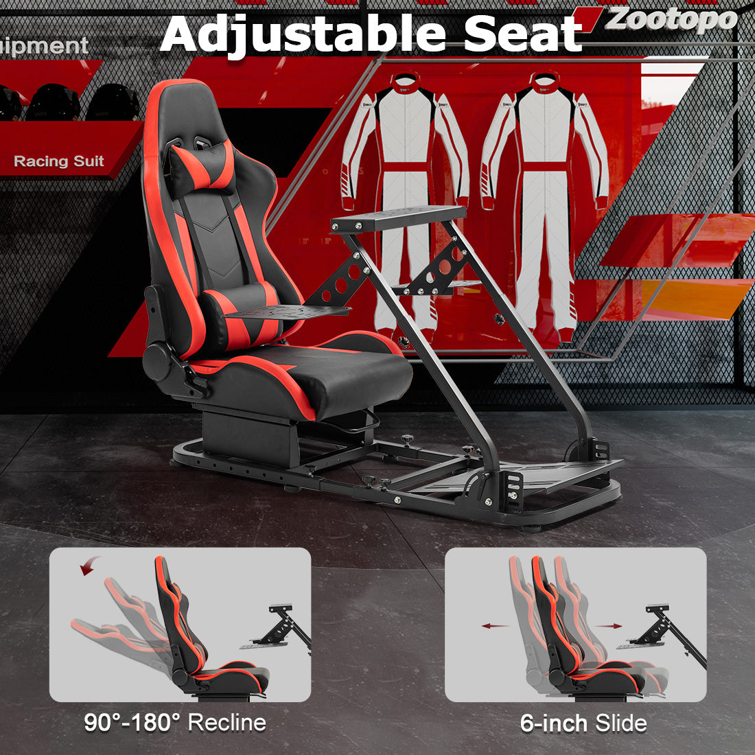 Zootopo Flight Simulator Cockpit with Red Seat Fit for Fanatec/Moza/Logitech X52 PRO/THRUSTMASTER A10,T.16000M FCS Adjustable Versatile,No Joystick,Handbrake,Shifter,Pedals,Steering Wheel,TV Mount