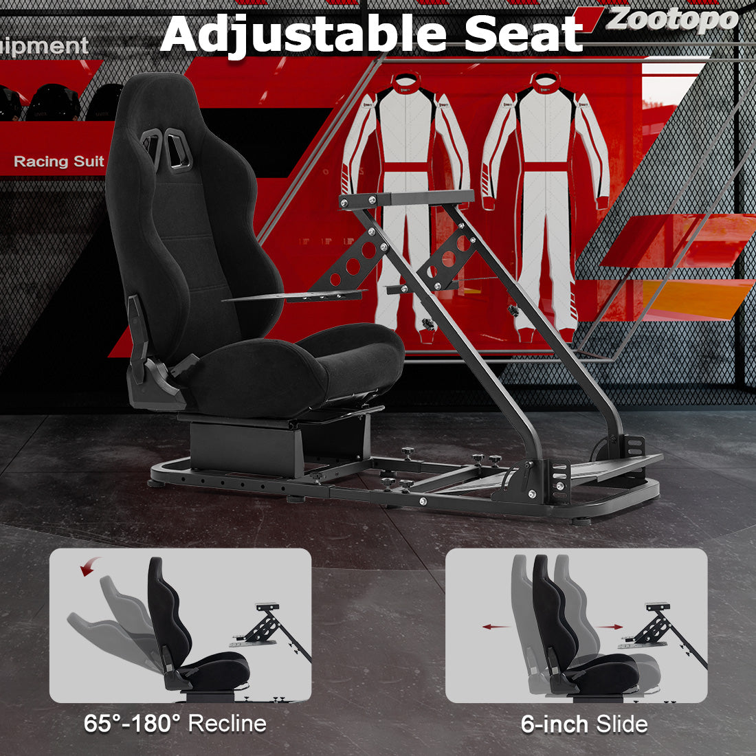 Zootopo Flight Simulator Cockpit with Black Seat Fit for Fanatec/Moza/Logitech X52 PRO/THRUSTMASTER A10,T.16000M FCS Adjustable Versatile,No Joystick,Handbrake,Shifter,Pedals,Steering Wheel,TV Mount