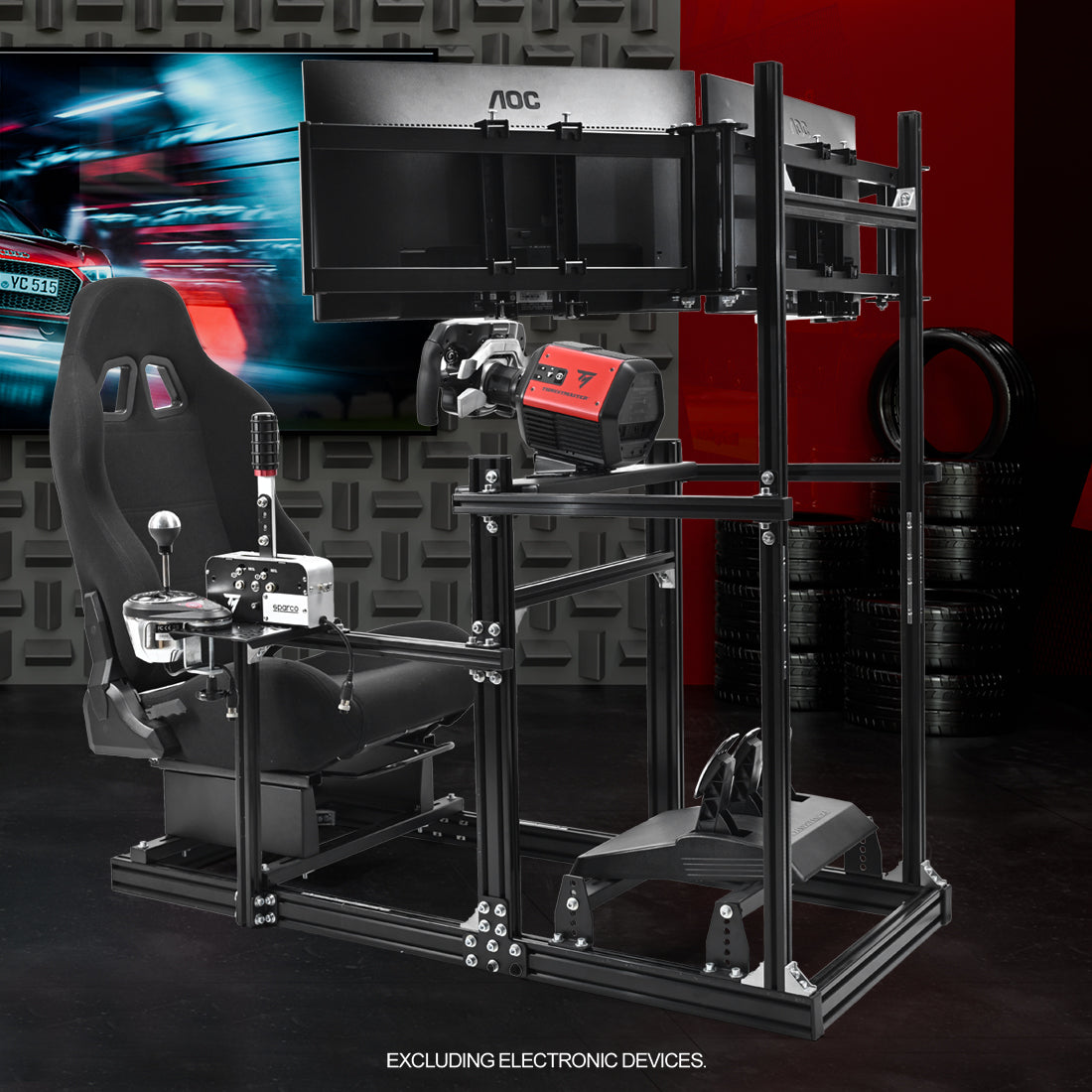 Zootopo 3060 Aluminum Profile Racing Simulator Cockpit with Black Seat and Triple-monitor Setup, Fit for Thrustmaster,for Fanatec,for Logitech G29 , Adjustable Driving Simulator Cockpit, Does Not Include Steering Wheel, Pedals, or Handbrake