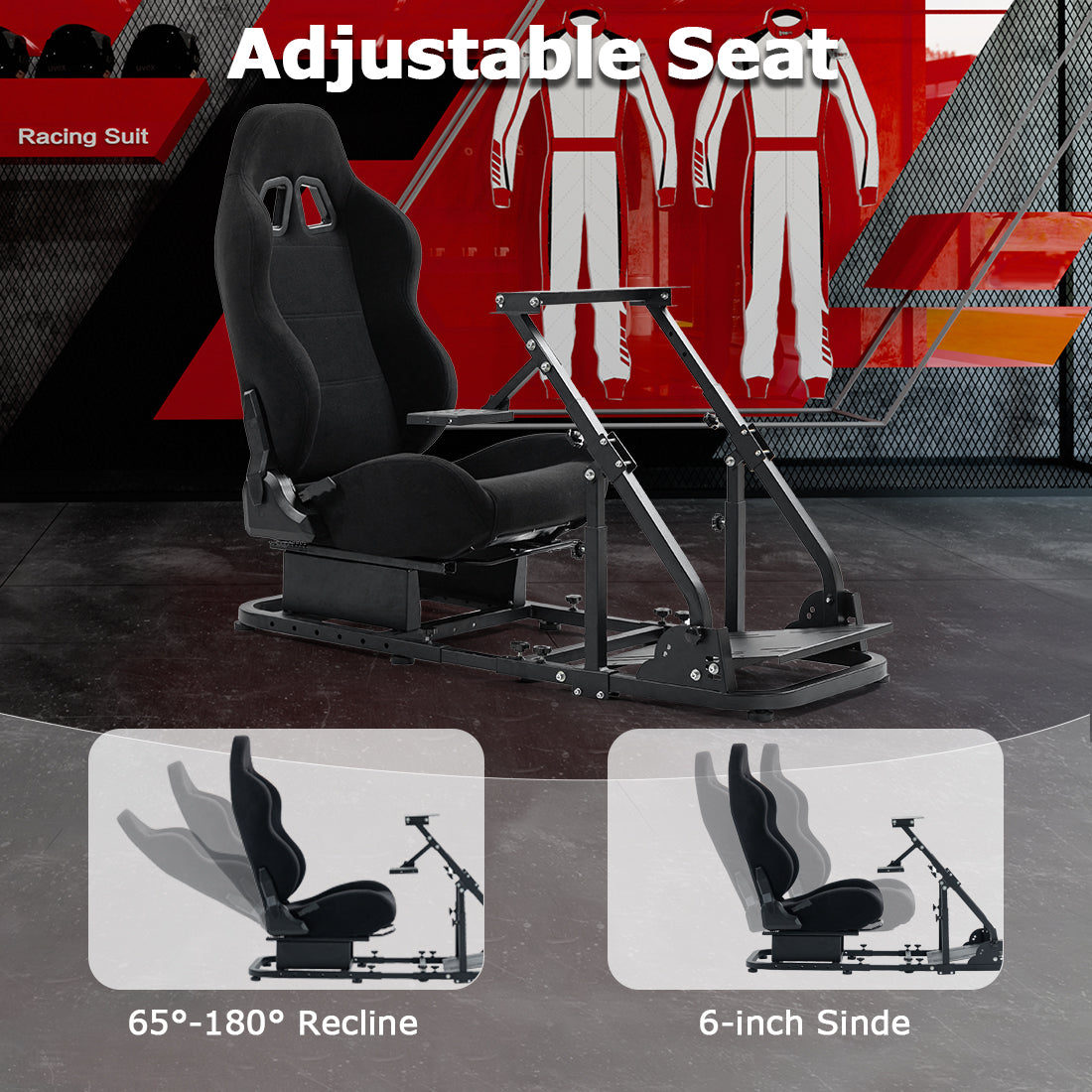 Zootopo Racing Simulator Cockpit with Black Seat Fit for Logitech G923/G29/G920, Thrustmaster, Fanatec,  Unlimited Adjustment,Not Included Shifter,Wheel,Pedals