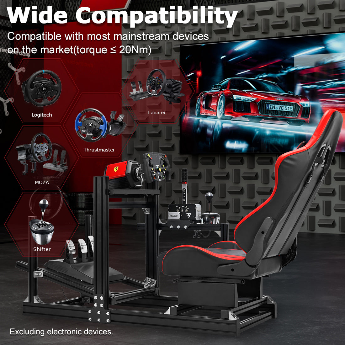 Zootopo 8040 Aluminum Profile Racing Sim Cockpit with Red Seat Fit Logitech G923 G920, Adjuatable Driving Simulator Cockpit Not Include Steering Wheel,Pedals,Handbrake