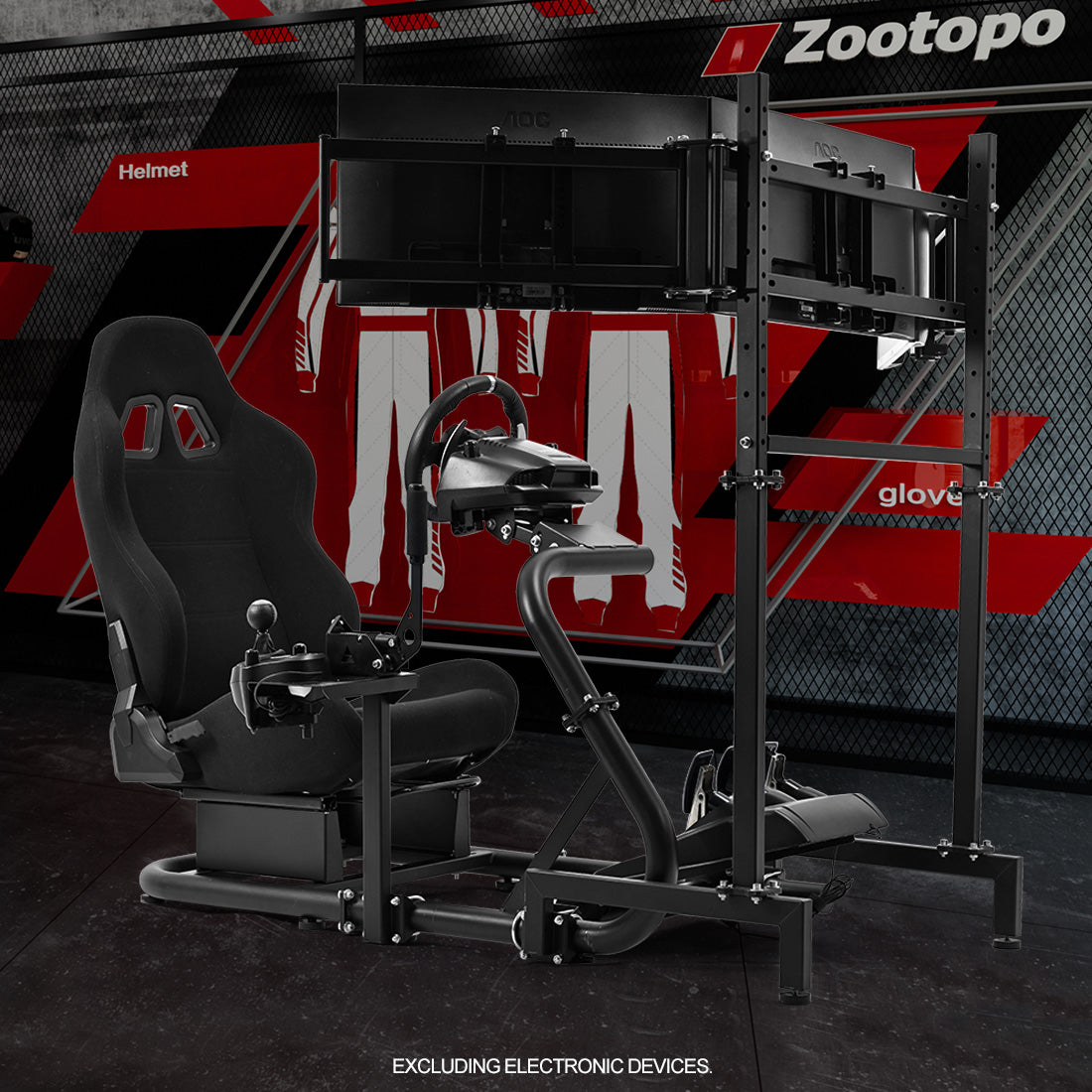Zootopo Racing Simulator Cockpit With Triple Monitor Stand and Black Seat Suitable for Logitech/Thrustmaster T500RS TX G29 G920 G923 CSL-DD, Without Steering Wheel, Pedals, Handbrake
