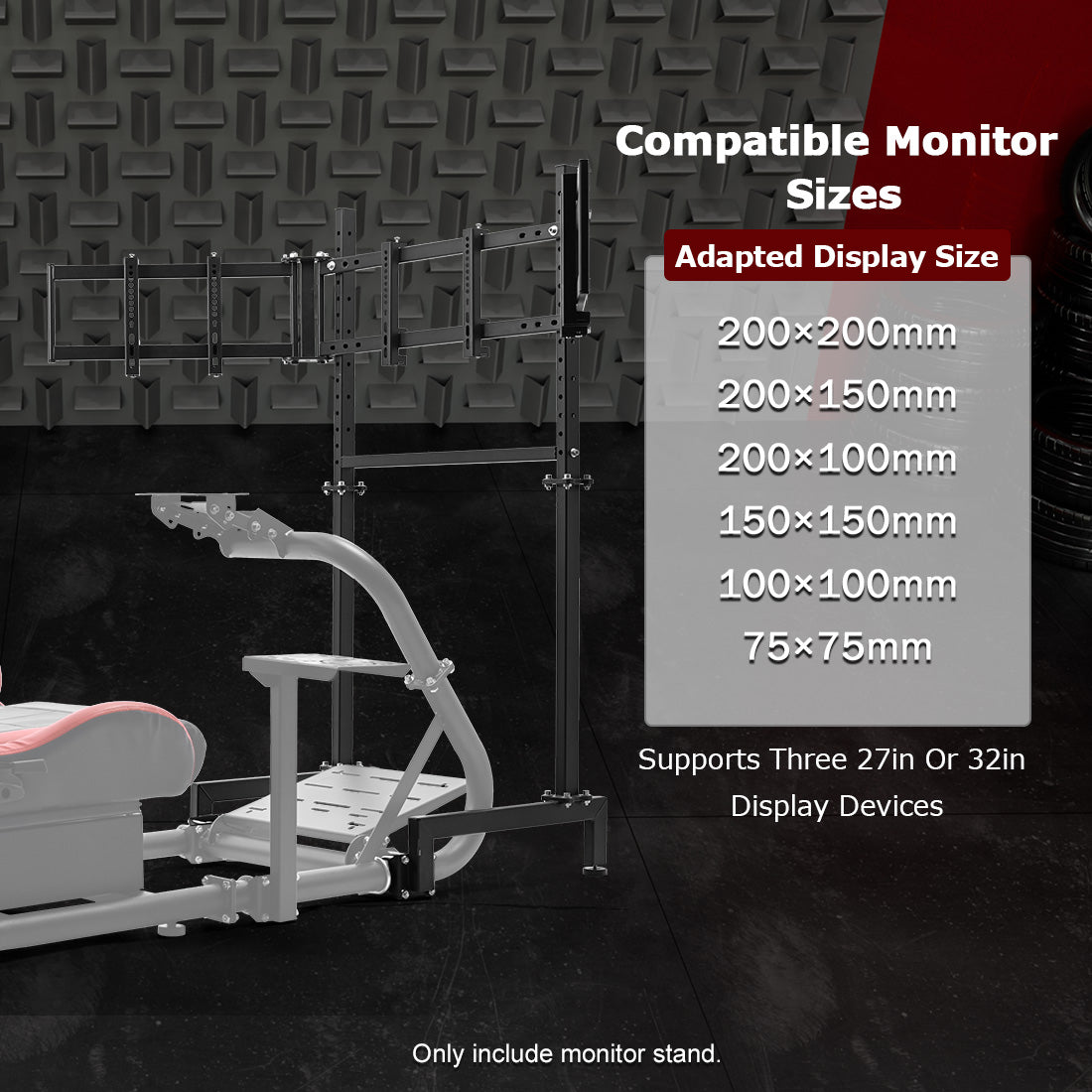 Zootopo Sim Racing Triple Monitor Stand for 24-32 Inch Display 3 Screens TV Mount Compatible with Round Tube Racing Sim Cockpit,Adjustable Height Width,NO Steering Wheel,Shift Lever,Pedals,TV,Seat and Cockpit