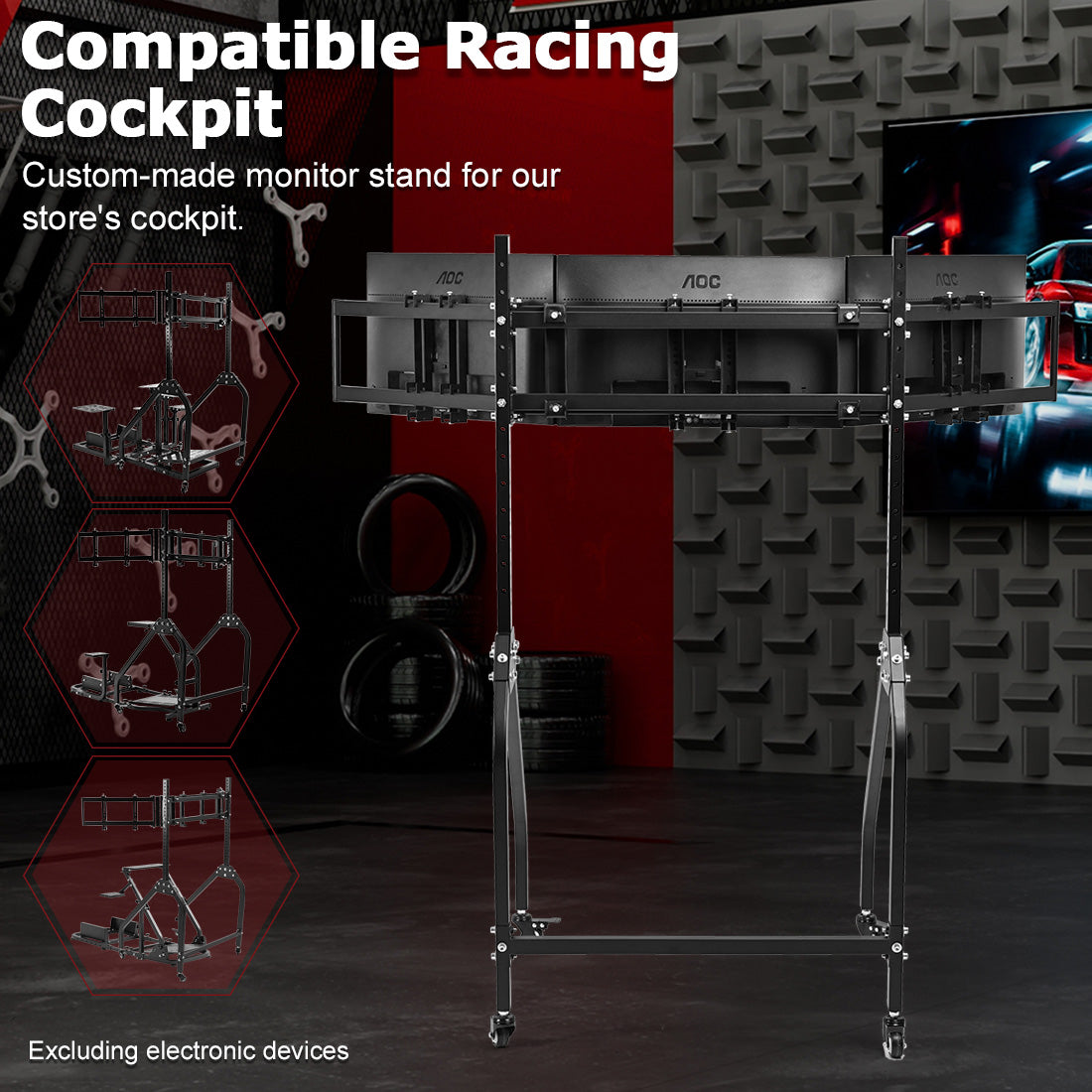 Zootopo Triple Monitor Stand with Locking Casters Premium Adjustable Mount for Racing Simulator,Featuring Full Motion Control for 27-32 inch Monitors,Immersive Viewing Experience