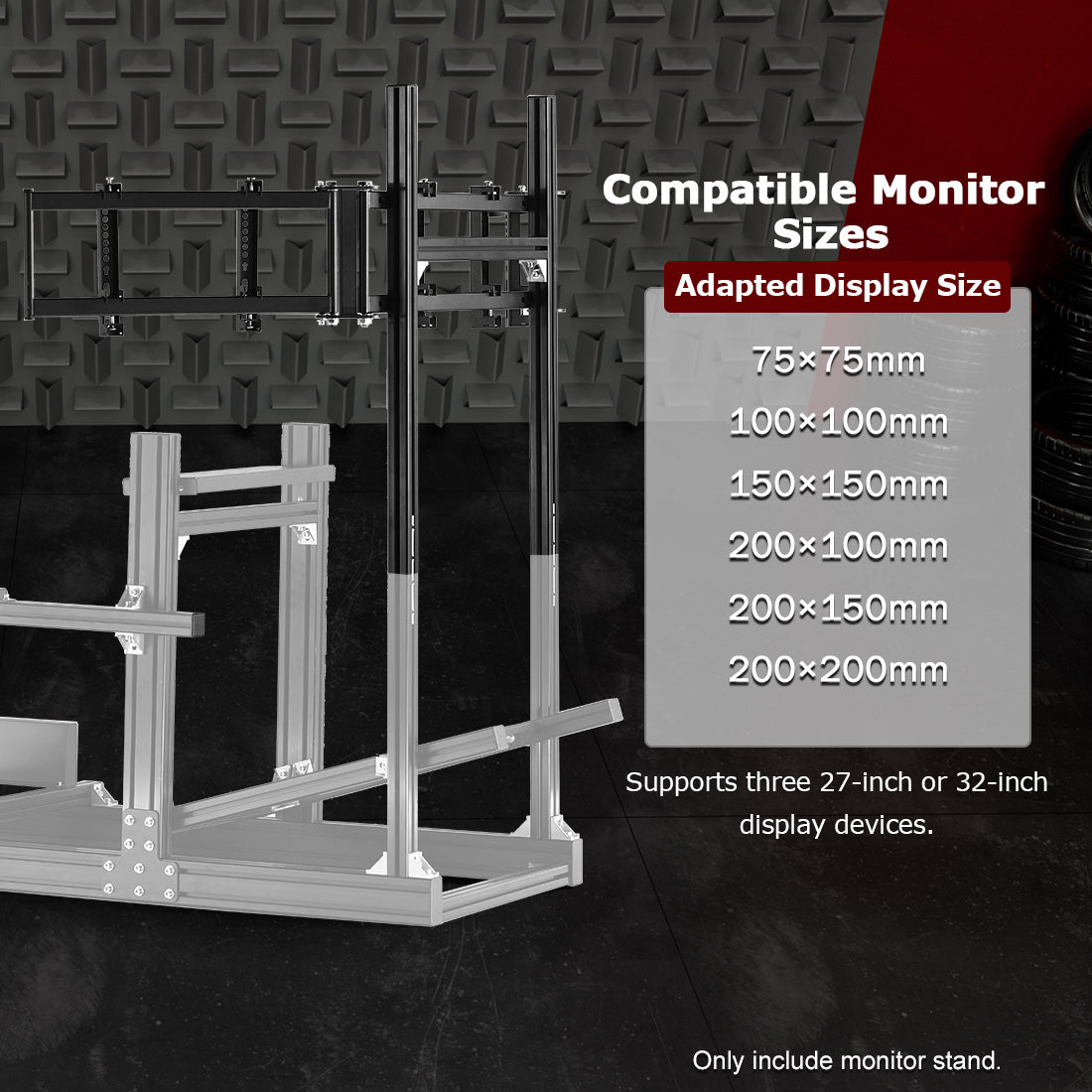 Zootopo 4040 Aluminum Profile Triple Monitor Stand for Racing Simulator Cockpit Compatible with 27-32 Inch Display 3 Screens TV Mount,Adjustable Height Width,No Steering Wheel,Shift Lever,Pedals,TV,Seat and Cockpit