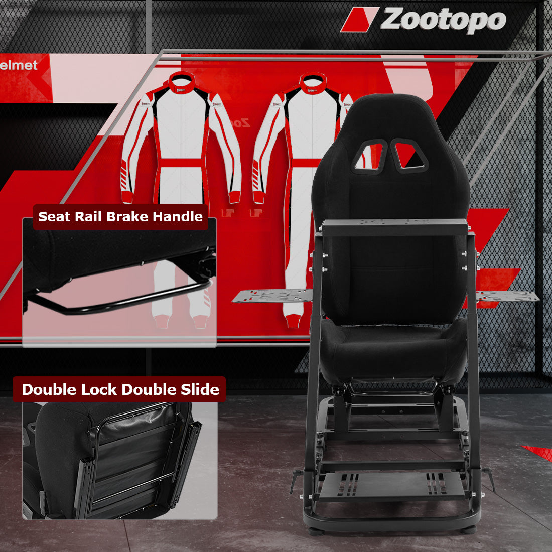Zootopo Flight Simulator Cockpit with Black Seat Fit for Fanatec/Moza/Logitech X52 PRO/THRUSTMASTER A10,T.16000M FCS Adjustable Versatile,No Joystick,Handbrake,Shifter,Pedals,Steering Wheel,TV Mount