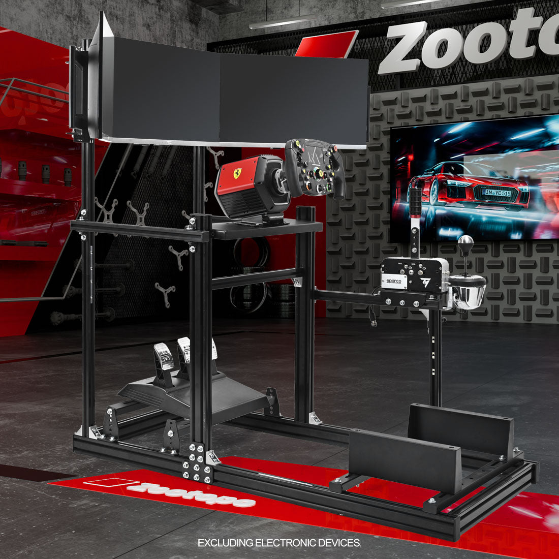 Zootopo Racing Simulator Cockpit with Triple-monitor Setup Crafted from 3060 Aluminum Profile, Fit for Thrustmaster，for Fanatec，for Logitech G29/GPro, Unlimited Adjustment,Not Include Steering Wheel,Pedals,Handbrake