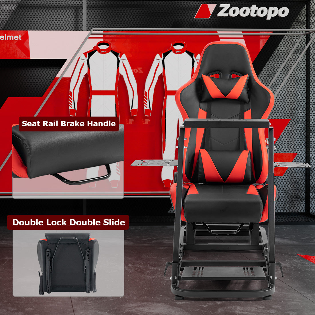 Zootopo Flight Simulator Cockpit with Red Seat Fit for Fanatec/Moza/Logitech X52 PRO/THRUSTMASTER A10,T.16000M FCS Adjustable Versatile,No Joystick,Handbrake,Shifter,Pedals,Steering Wheel,TV Mount