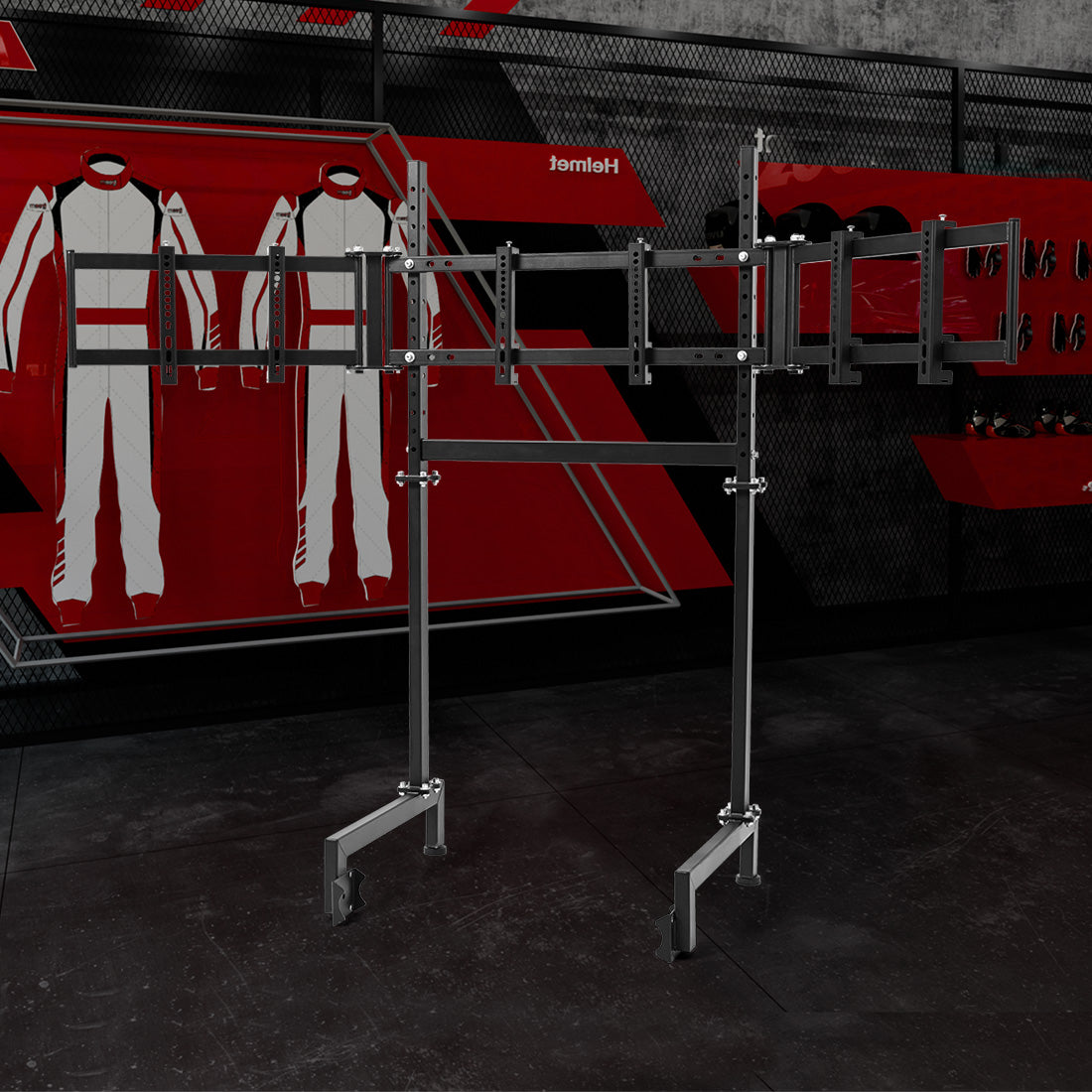 Zootopo Sim Racing Triple Monitor Stand for 24-32 Inch Display 3 Screens TV Mount Compatible with Round Tube Racing Sim Cockpit,Adjustable Height Width,NO Steering Wheel,Shift Lever,Pedals,TV,Seat and Cockpit