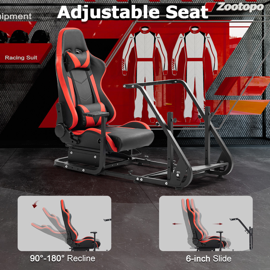 Zootopo Adjustable Sim Racing Cockpit with Red Seat, Fit for Logitech/Thrustmaster/Fanatec G920 G923 G29 Frame, Double Arm Reinforcement, No Steering Wheel, Pedal, Handbrake