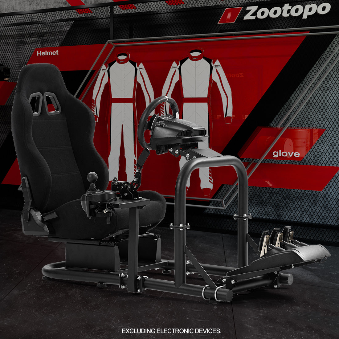 Zootopo Racing Driving Simulator Cockpit with Black Seat Stability Upgrade Fit for Logitech/Thrustmaster/Fanatec G27,G29,G920,G923,T300RS &CSL-DD Wheel Frame,No Steering Wheel,Pedal,Handbrake