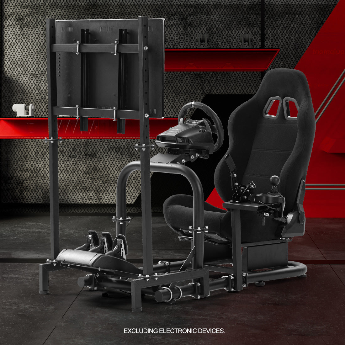 Zootopo Adjustable Racing Cockpit with TV Stand Black Seat Fit for Logitech,Thrustmaster,Fanatec,G920,T500,Wheel Shifter Pedals TV NOT Included