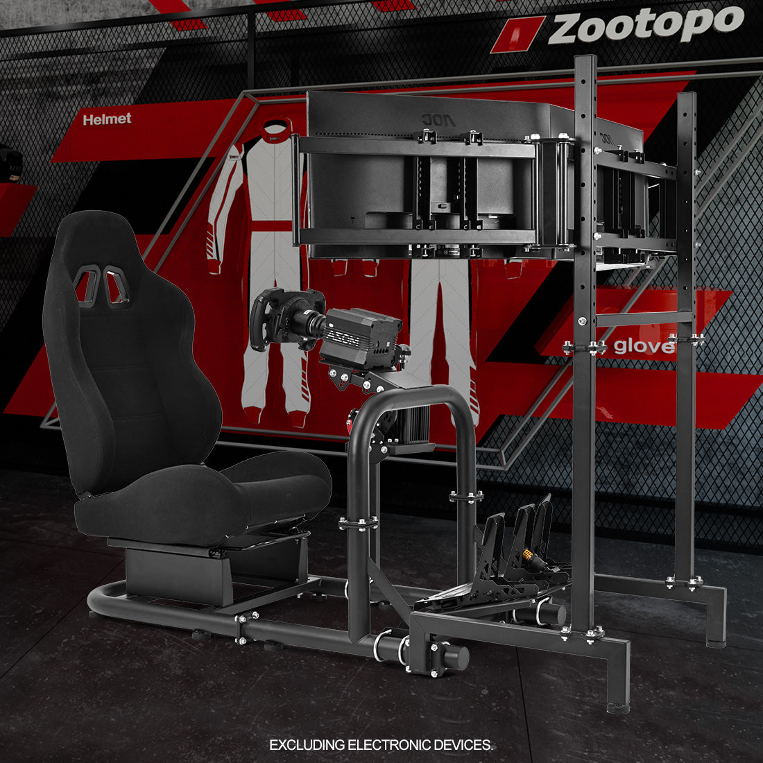 Zootopo Racing Sim Cockpit with Triple Monitor Mount and Seat Fits for Logitech/Thrustmaster/Fanatec/Moza G29 G920 G923 CSL-DD T248 Wheel Shifter Pedals  TV NOT Included