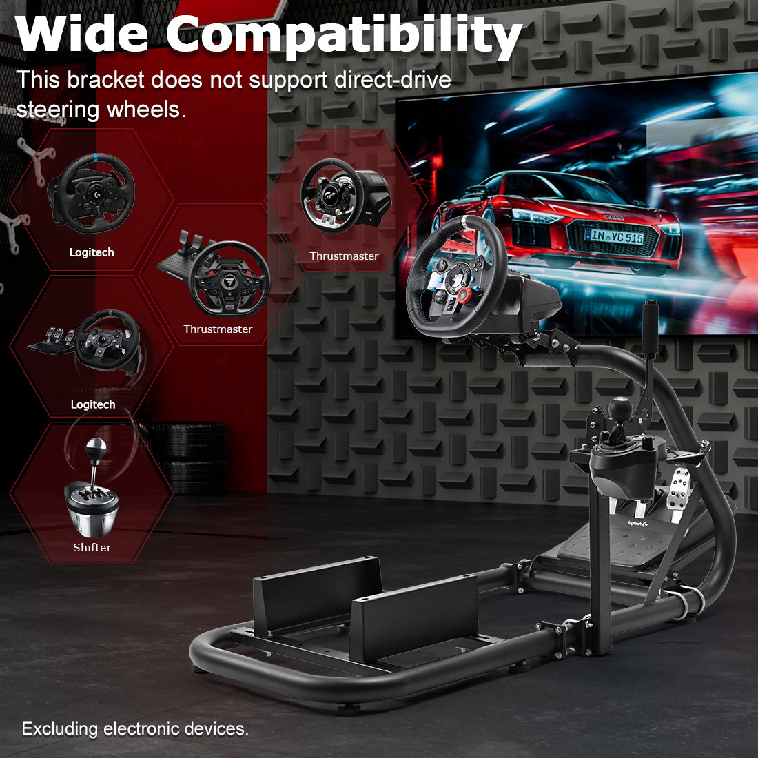 Zootopo Racing Sim Cockpit Wheel Stand fits for Logitech/Thrustmaster g25,g27,g923,t3pa,T248x,T80,T300RS TX, 50mm Round Tube Freedom Upgrade Steering Wheel Pedal Seat Not Included