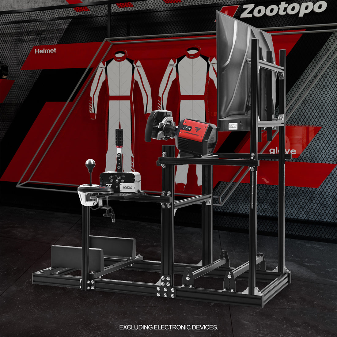 Zootopo Racing Simulator Cockpit with Monitor Mount, crafted from 3060 Aluminum Profile, Fit for Thrustmaster/Fanatec/Logitech G29 GPro, Unlimited Adjustment,Not Include Steering Wheel,Pedals,Handbrake