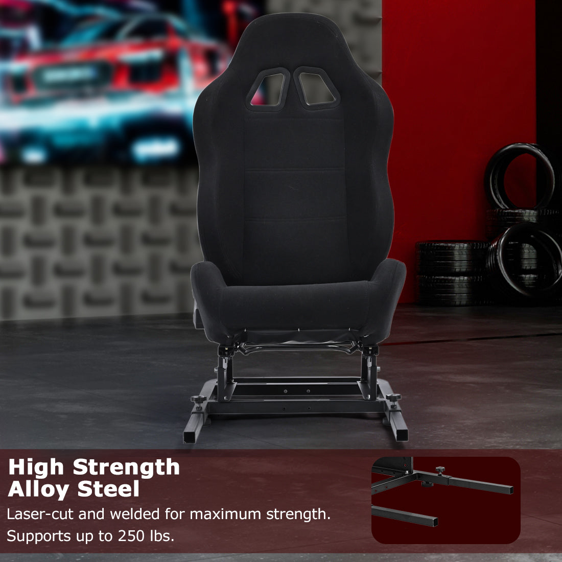 Zootopo Racing Simulator Cockpit with Black Seat, for Steering Wheel Stands, Double Locking Slides Cloth Breathable Gaming Seat,Add-On Stand