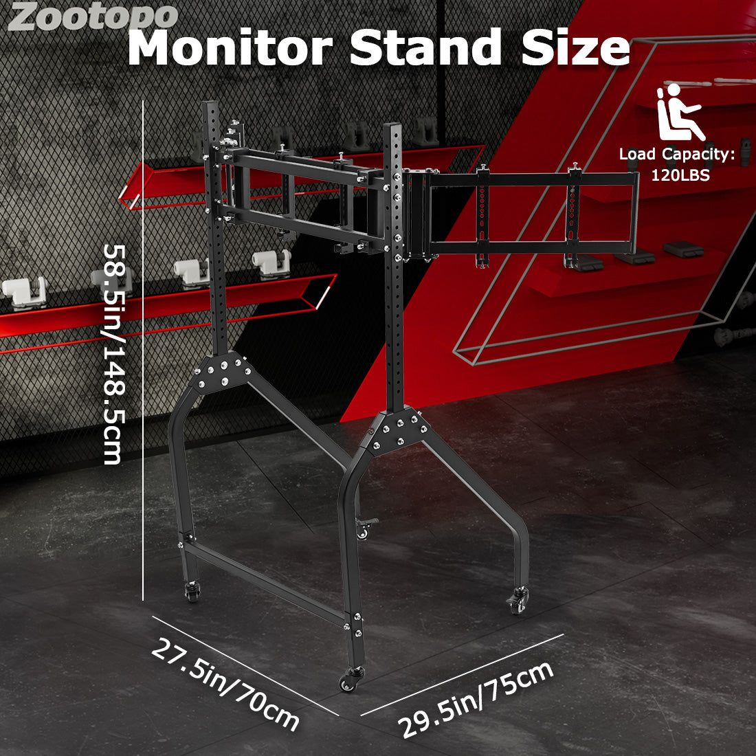 Zootopo Triple Monitor Stand with Locking Casters Premium Adjustable Mount for Racing Simulator,Featuring Full Motion Control for 27-32 inch Monitors,Immersive Viewing Experience