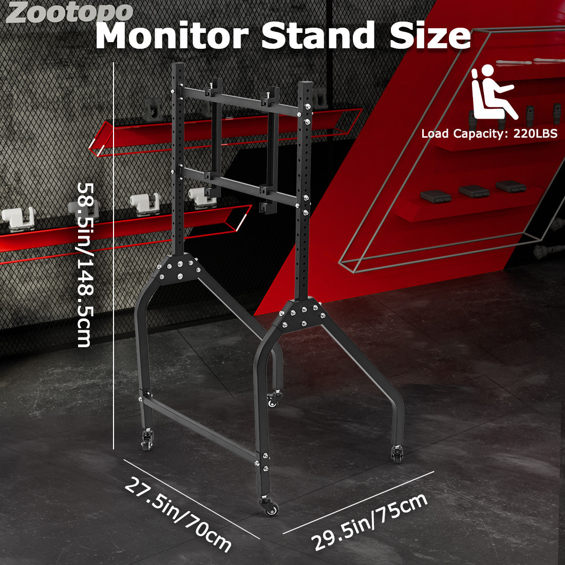 Zootopo Single Monitor Stand with Locking Casters Premium Adjustable Mount for Racing Simulator,Featuring Full Motion Control for 27-65 inch Monitors,Immersive Viewing Experience
