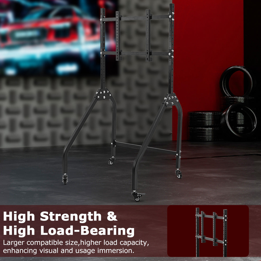 Zootopo Single Monitor Stand with Locking Casters Premium Adjustable Mount for Racing Simulator,Featuring Full Motion Control for 27-65 inch Monitors,Immersive Viewing Experience