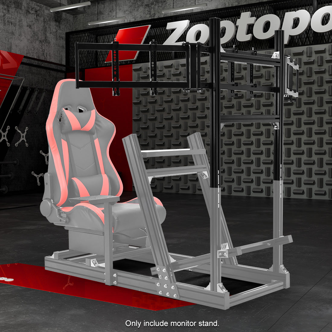 Zootopo 4040 Aluminum Profile Triple Monitor Stand for Racing Simulator Cockpit Compatible with 27-32 Inch Display 3 Screens TV Mount,Adjustable Height Width,No Steering Wheel,Shift Lever,Pedals,TV,Seat and Cockpit