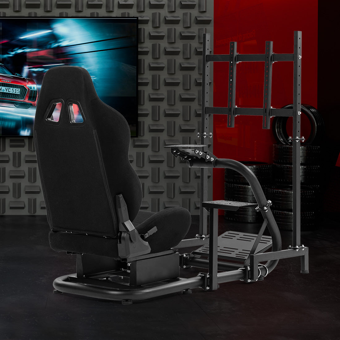 Zootopo Racing Cockpit with TV Stand &Black Seat Fit for Logitech,Thrustmaster,G25,G920,T500,Wheel Shifter Pedals Not Included