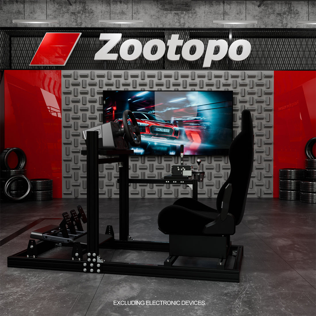 Zootopo 3060Aluminum Profile Racing Simulator Cockpit with Seat, Supports Adjustment, Compatible with Thrustmaster/Fanatec/Logitech G29 Steering Wheels,and designed  for the Sim Frame 3060 Chassis,Does Not Include Steering Wheel, Pedals, or Handbrake