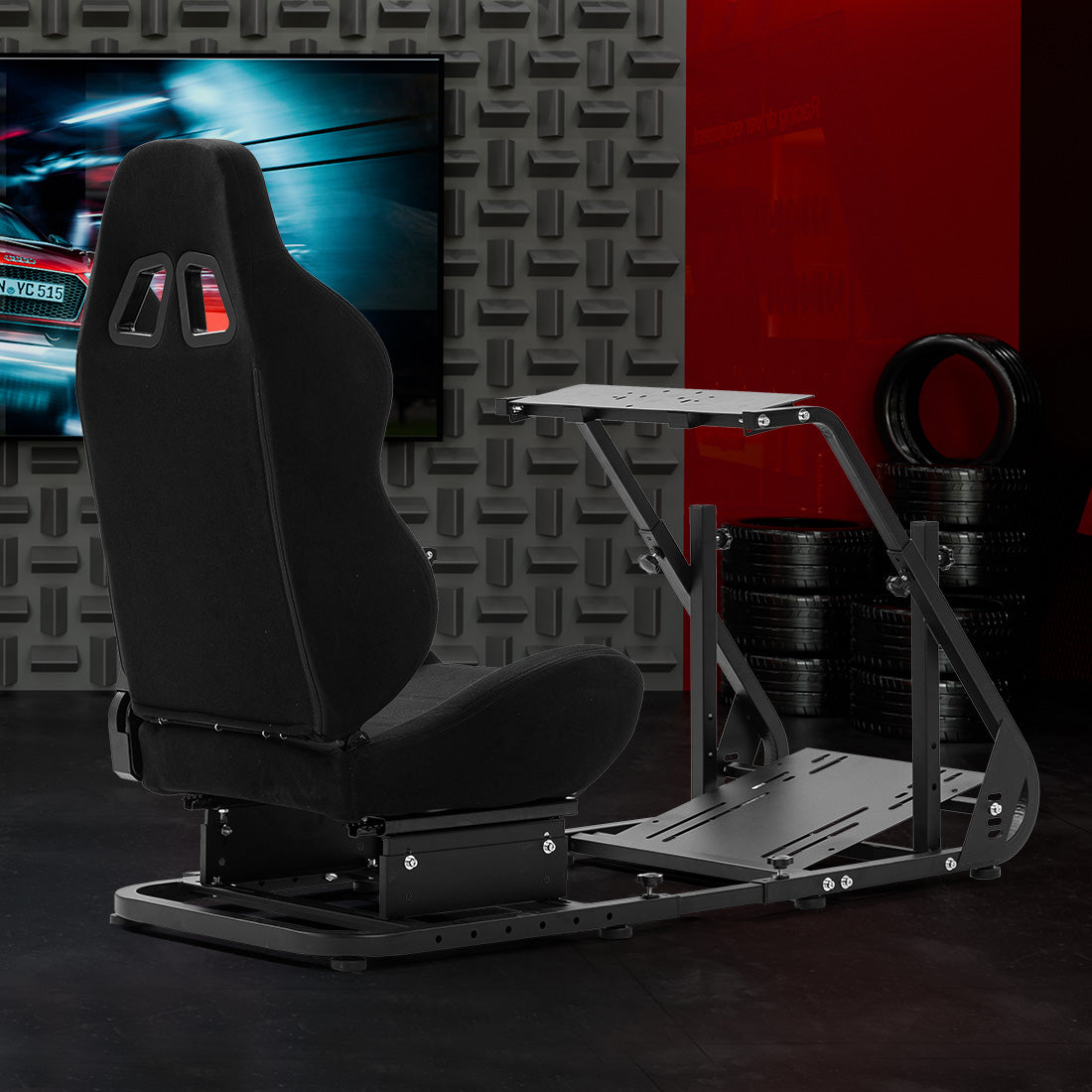 Zootopo Adjustable Sim Racing Cockpit with Black Seat, Fit for Logitech/Thrustmaster/Fanatec G920 G923 G29 Frame, Double Arm Reinforcement, No Steering Wheel, Pedal, Handbrake