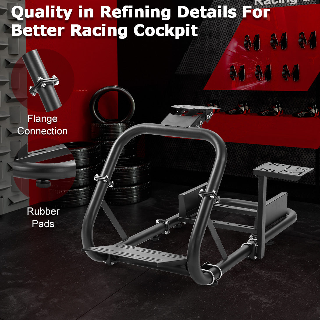 Zootopo Professional Racing Simulator Cockpit Frame Large Round Tube, Fit for Logitech G920/Thrustmaster/Moza, Streamlined Dual-arm Design, No Wheel, Pedals, Handbrake, Seat and Monitor Stand