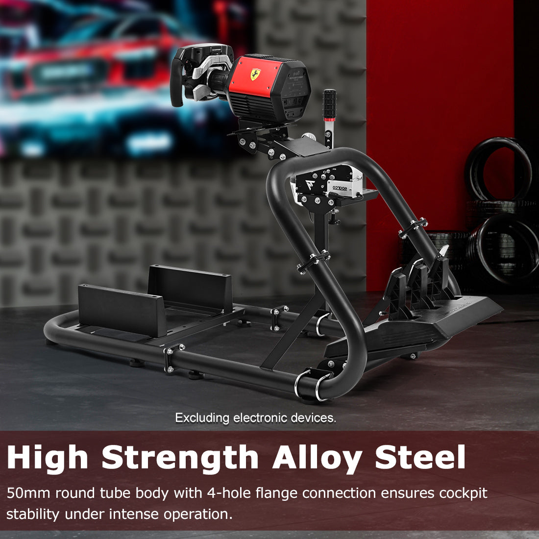 Zootopo Professional Racing Simulator Cockpit Frame Large Round Tube, Fit for Logitech G920/Thrustmaster/Moza, Streamlined Dual-arm Design, No Wheel, Pedals, Handbrake, Seat and Monitor Stand