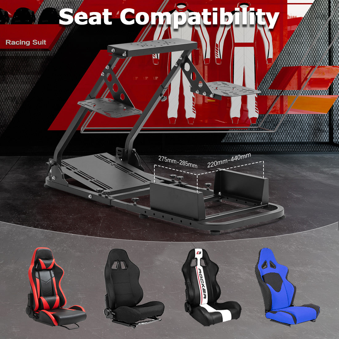 Zootopo Flight Racing Simulator Stand Fit for Fanatec/Moza/Logitech X52 PRO/Thrustmaster A10,T.16000M FCS Adjustable Versatile,No Joystick,Handbrake,Shifter,Pedals,Steering Wheel,TV Mount,Seat