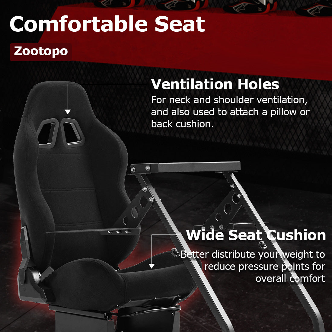 Zootopo Flight Simulator Cockpit with Black Seat Fit for Fanatec/Moza/Logitech X52 PRO/THRUSTMASTER A10,T.16000M FCS Adjustable Versatile,No Joystick,Handbrake,Shifter,Pedals,Steering Wheel,TV Mount