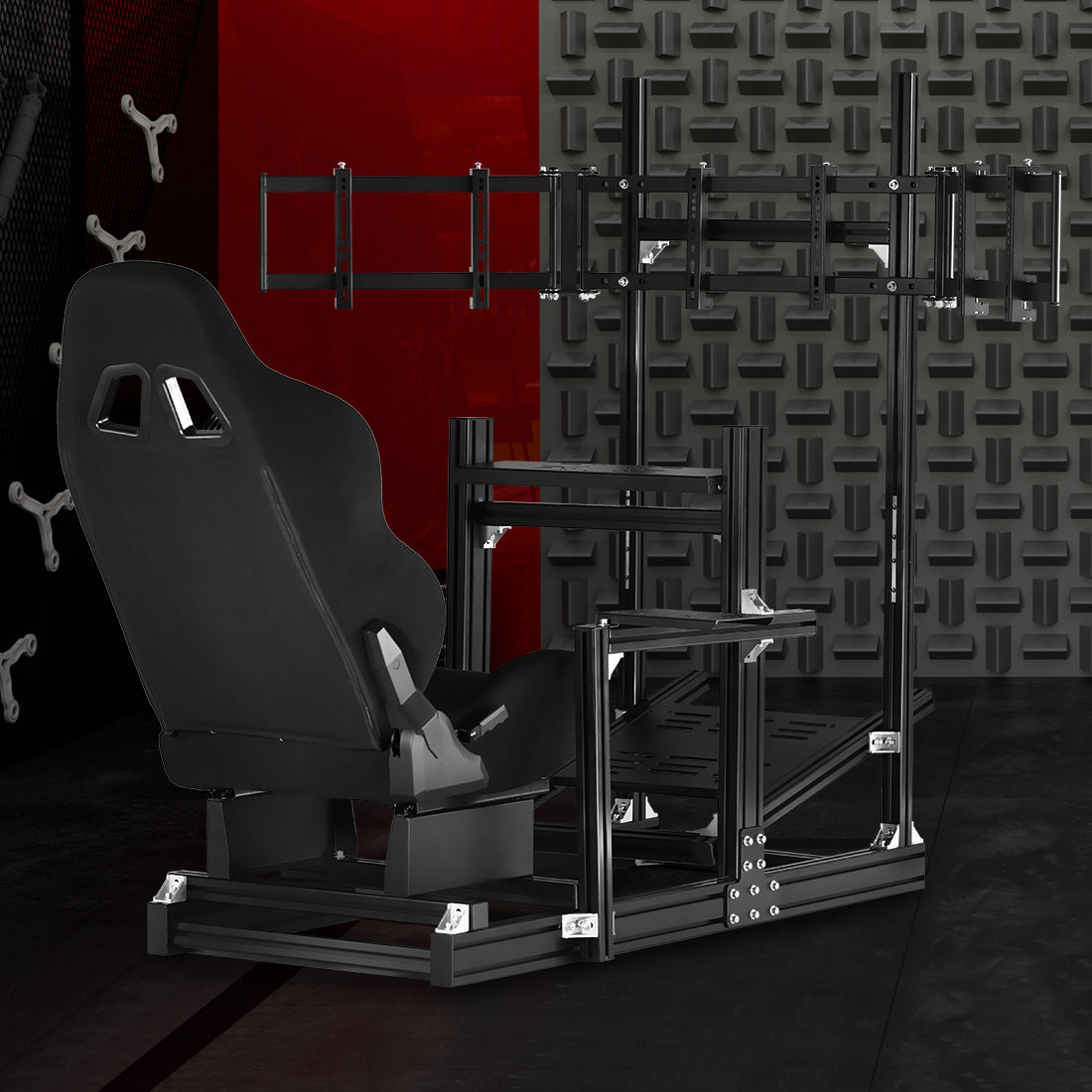 Zootopo 8040 Aluminum Profile Racing Sim Cockpit with Triple Monitor Stand Fit Logitech G923 G920, Adjuatable Gaming Simulator Cockpit with Black Seat Not Include Steering Wheel,Pedals,Handbrake