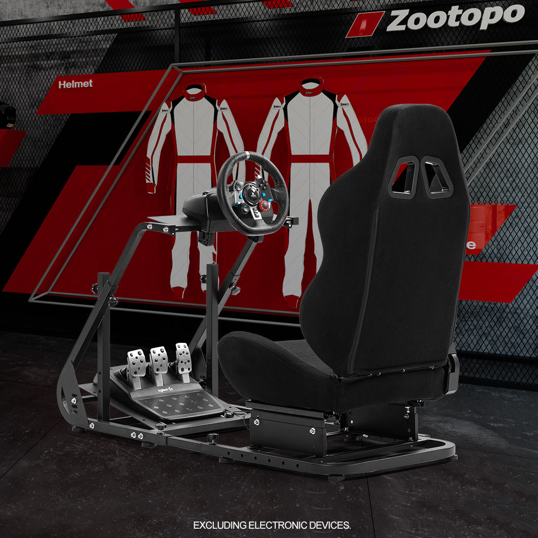 Zootopo Adjustable Sim Racing Cockpit with Black Seat, Fit for Logitech/Thrustmaster/Fanatec G920 G923 G29 Frame, Double Arm Reinforcement, No Steering Wheel, Pedal, Handbrake