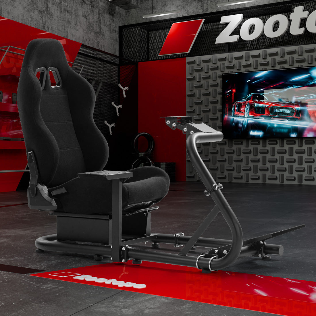 Zootopo Adjustable Racing Cockpit with Black Seat Fit for Logitech,Thrustmaster,G920,T500,Wheel Shifter Pedals Not Included