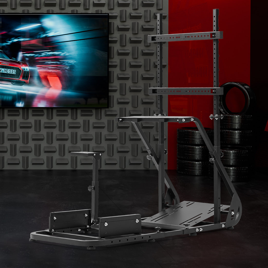 Zootopo Adjustable Sim Racing Cockpit with Monitor Mount, Fit for Logitech G923,Thrustmaster Wheels, Frame Double Arm Reinforcement, No Steering Wheel,Pedal,Display and Seat