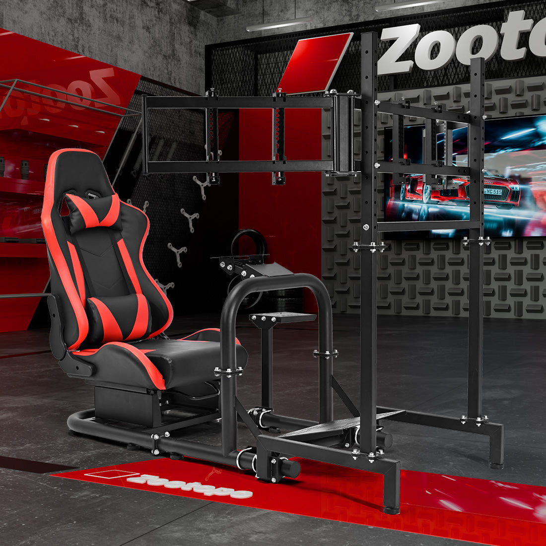 Zootopo Racing Sim Cockpit with Triple Monitor Mount and Seat Fits for Logitech/Thrustmaster/Fanatec/Moza G29 G920 G923 CSL-DD T248 Without Steering Wheel, Pedals ,TV and Shifter