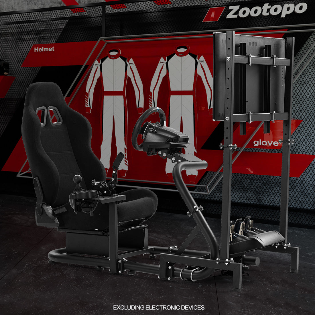 Zootopo Racing Cockpit with TV Stand &Black Seat Fit for Logitech,Thrustmaster,G25,G920,T500,Wheel Shifter Pedals Not Included