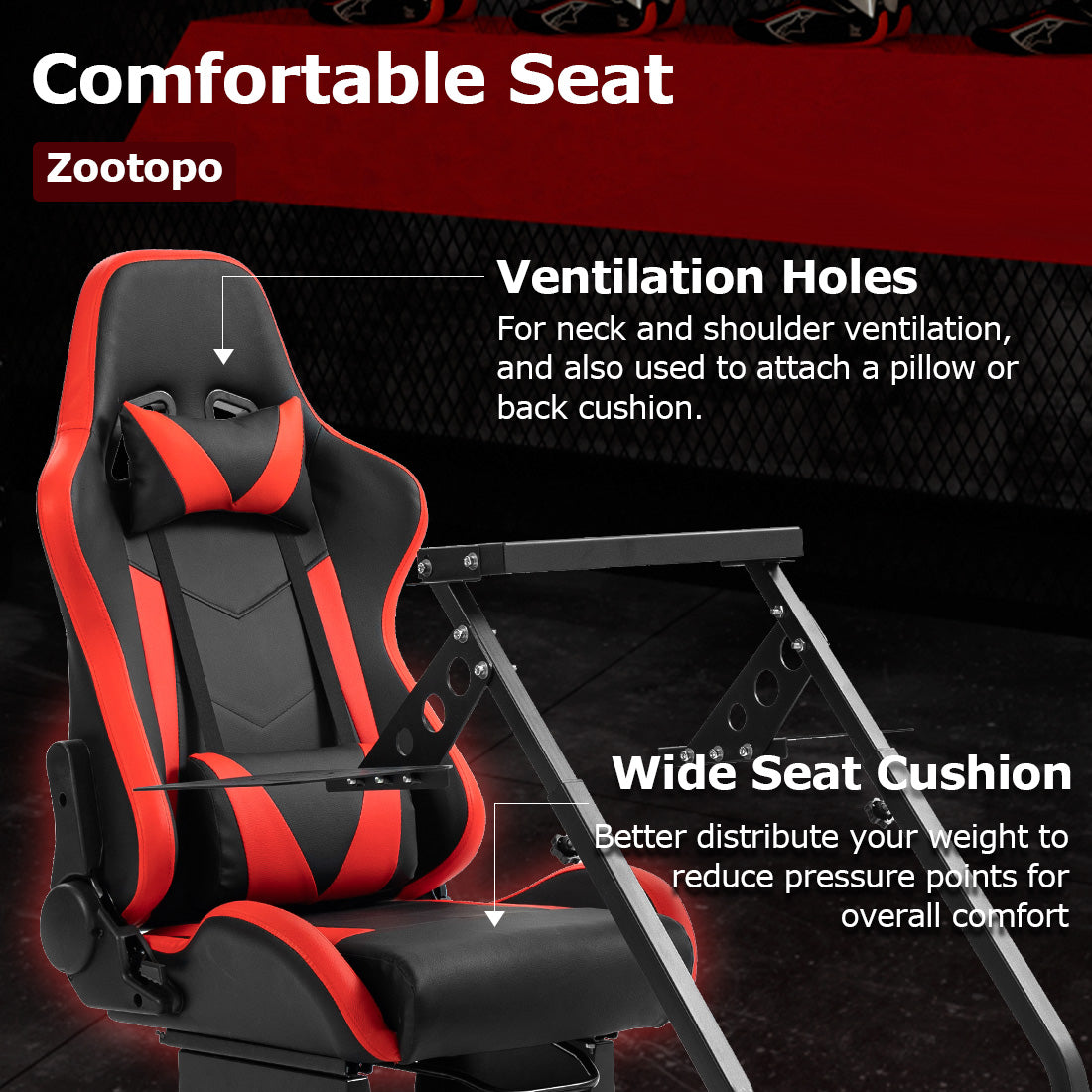 Zootopo Flight Simulator Cockpit with Red Seat Fit for Fanatec/Moza/Logitech X52 PRO/THRUSTMASTER A10,T.16000M FCS Adjustable Versatile,No Joystick,Handbrake,Shifter,Pedals,Steering Wheel,TV Mount