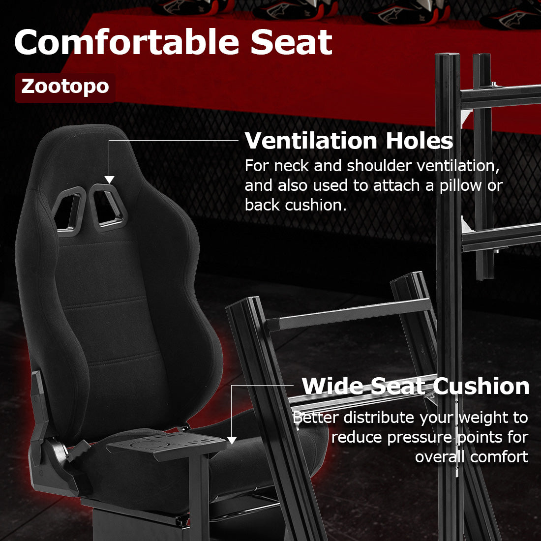 Zootopo 8040 Aluminum Profile Racing Simulator Cockpit with Black Seat & Monitor Frame Fit for Logitech/Thrustmaster/Fanatec G25 G27 G29 G923 T80,F1 Trunk,No Handbrake,Pedals & Steering Wheel