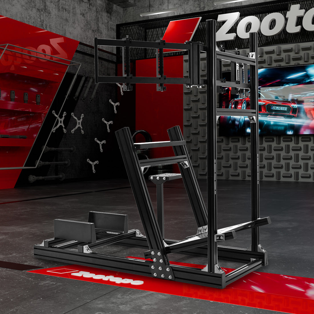 Zootopo 8040 Aluminum Profile Racing Simulator Cockpit with Triple Display Stand Fit for Logitech/Thrustmaster/Fanatec G25 G27 G29 G923 T80,F1 Trunk,No Seat,Handbrake,Pedals & Steering Wheel