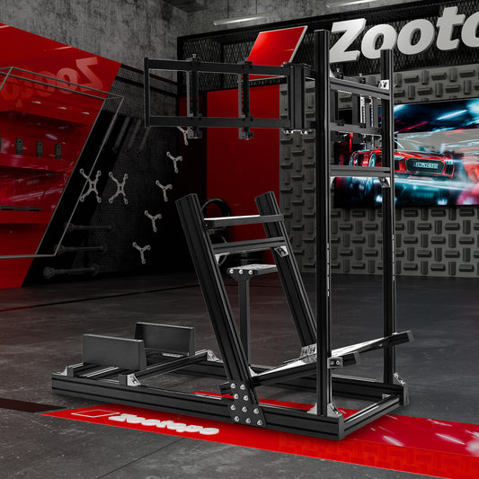 Zootopo 8040 Aluminum Profile Racing Simulator Cockpit with Triple Display Stand Fit for Logitech/Thrustmaster/Fanatec G25 G27 G29 G923 T80,F1 Trunk,No Seat,Handbrake,Pedals & Steering Wheel