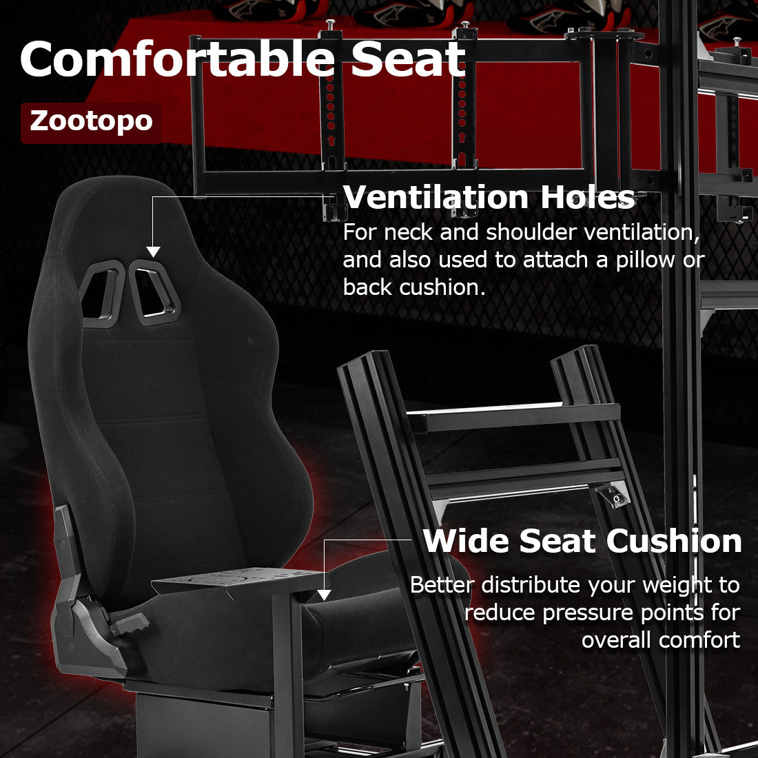 Zootopo 8040 Aluminum Profile Racing Simulator Cockpit with Black Seat & Triple Display Stand Fit for Logitech/Thrustmaster/Fanatec G25 G27 G29 G923 T80,F1 Trunk,No Handbrake,Pedals & Steering Wheel