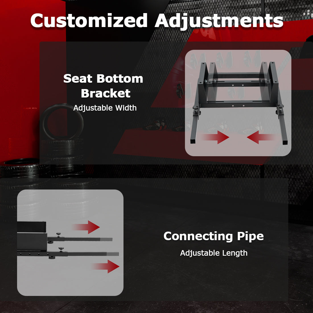 Zootopo Rear Seat Bottom Brackets of 30mm Square Tube Racing Simlator Cockpit with Black Seat， DIY Upgraded Racing Seat Gaming Steering Wheel Stand Thickened Steel Adjustable
