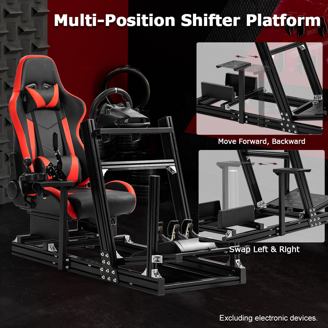 Zootopo 8040 Aluminum Profile Racing Simulaor Cockpit Simulator with Red Seat Fit for Logitech/Thrustmaster/Fanatec/Moza G920,G923 Professional&Expandability,F1 Truck,No Handbrake,Pedals,Steering Wheel